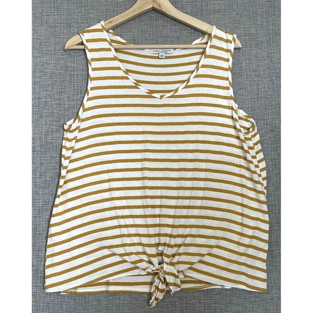 Green Envelope Tank Top Women's Large Striped Front Knot Tie